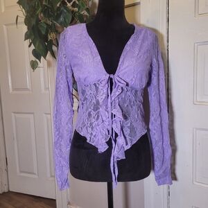Y2k Inspired Chic Lavender Lace Tie-Front Blouse